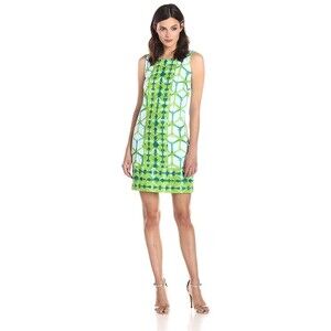 Taylor Shift Sheath Sleeveless Kelly green and blue geometric Mini Dress size 10